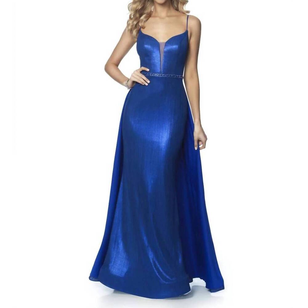 NEW BLUSH PROM liquid shimmer knit prom dress in sapphire